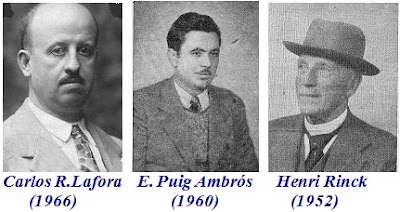 Los compositores de ajedrez Carlos R. Lafora (1966),  E. Puig Ambrós (1960) y Henri Rinck (1952)