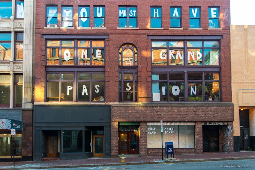 Portland, Maine USA Space Gallery at 538 Congress Street claiming space campaign photo by Corey Templeton in September 2015.