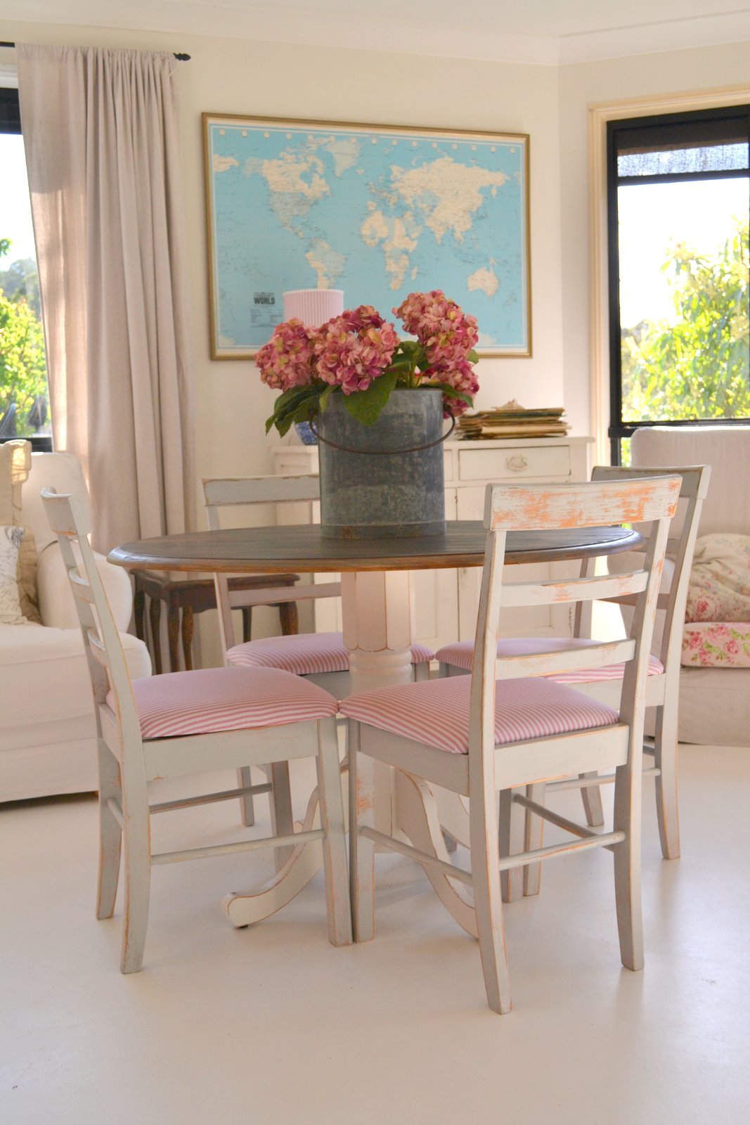 Dining Table with Pink & Grey Chairs Paint Me White