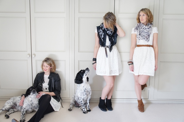 What shoes & accessories will look nice with a taupe sequin sheath dress?  What color & style accessories should I wear with a navy blue lace dress to semi  formal. The dress has a neutral / cream color, slip-type lining with 3/4 see thru  lace sleeves.. What color shoes can I wear with dark pink & blush pink print  jeans?