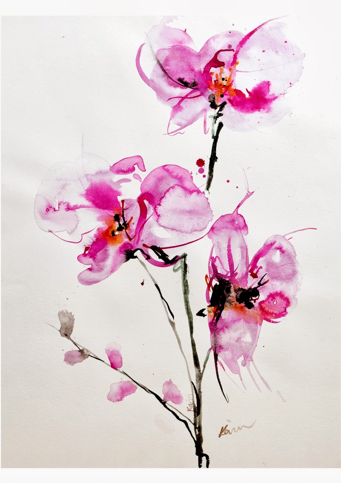 Karin Johannesson Contemporary Watercolour Orchids 1 And 2 On