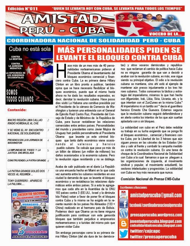 BOLETÍN N°011 "AMISTAD PERÚ CUBA"