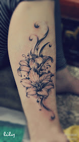 exquisite lily tattoo on the leg