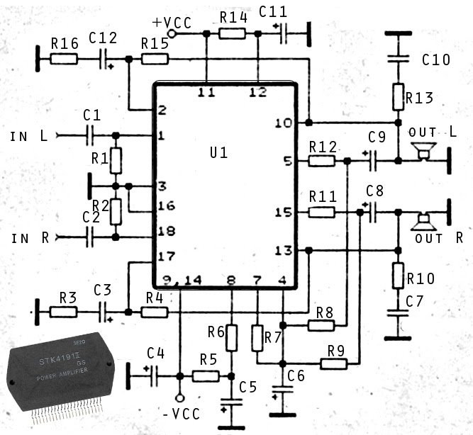 2 X 50W ICs amplifier with STK4191 Gambar Skema Rangkaian Elektronika