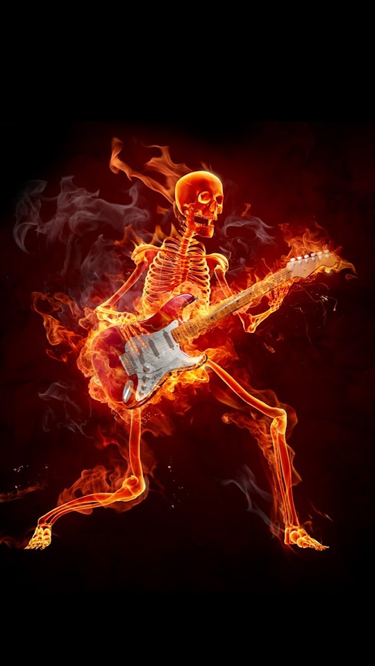   Burning Skeleton Playing The Guitar   Android Best Wallpaper