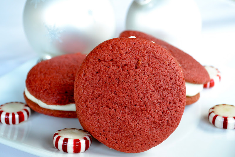 Red Velvet Cookies with White Chocolate Peppermint Cream Cheese