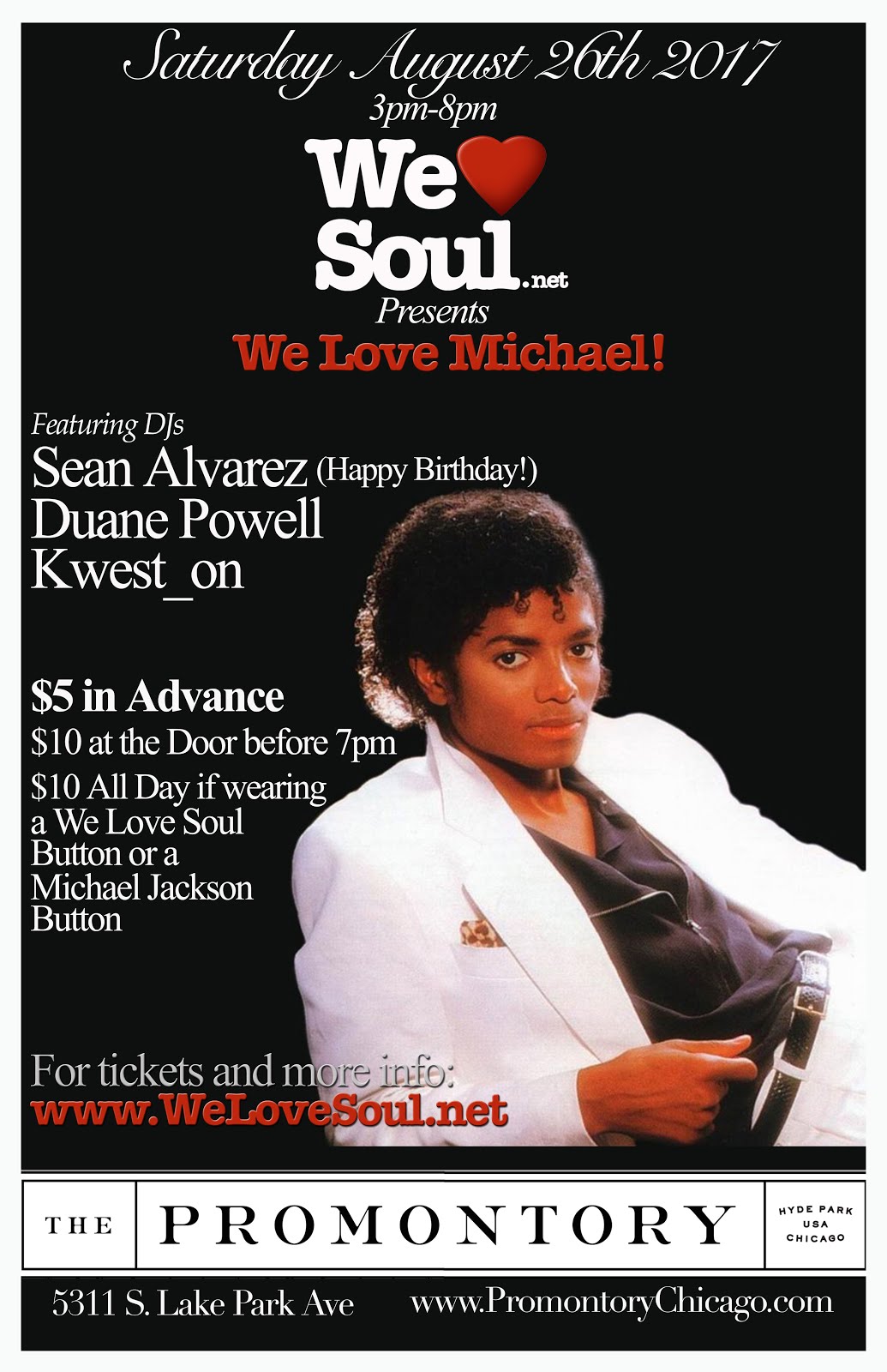 Sat 8/26: We Love Michael Day Party @The Promontory
