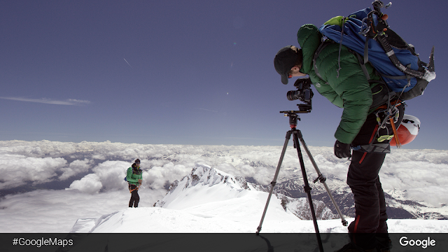 Renan Ozturk, gefeierter Kameramann und National Geographic Adventurer of the Year, Bergfotograf Jonathan Griffith und Sender Films schlossen sich Google am Mont Blanc als Teil des Teams an.