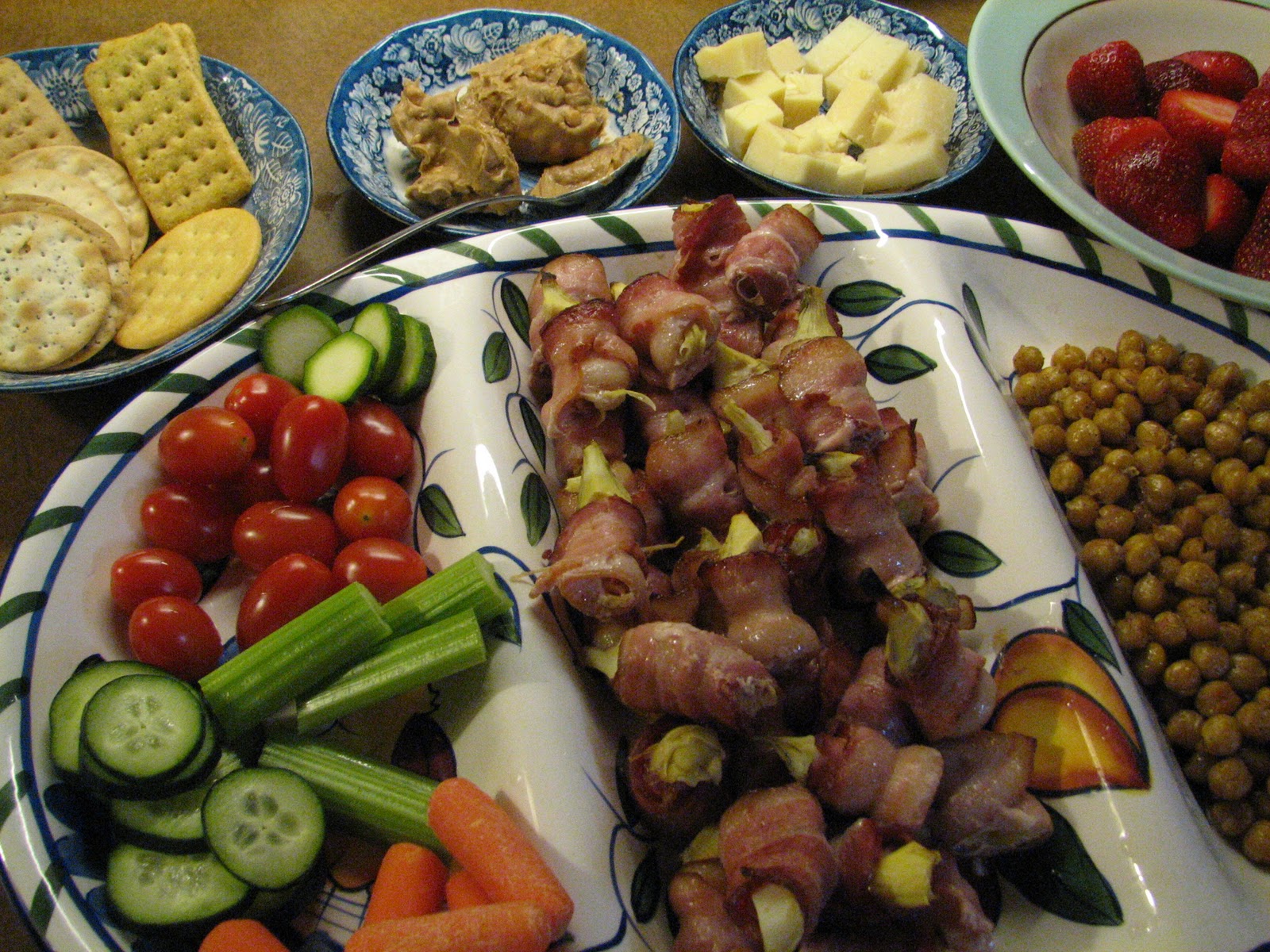 Necessary Pleasures Snack Plate Dinner with Zucchini Chips and Roasted