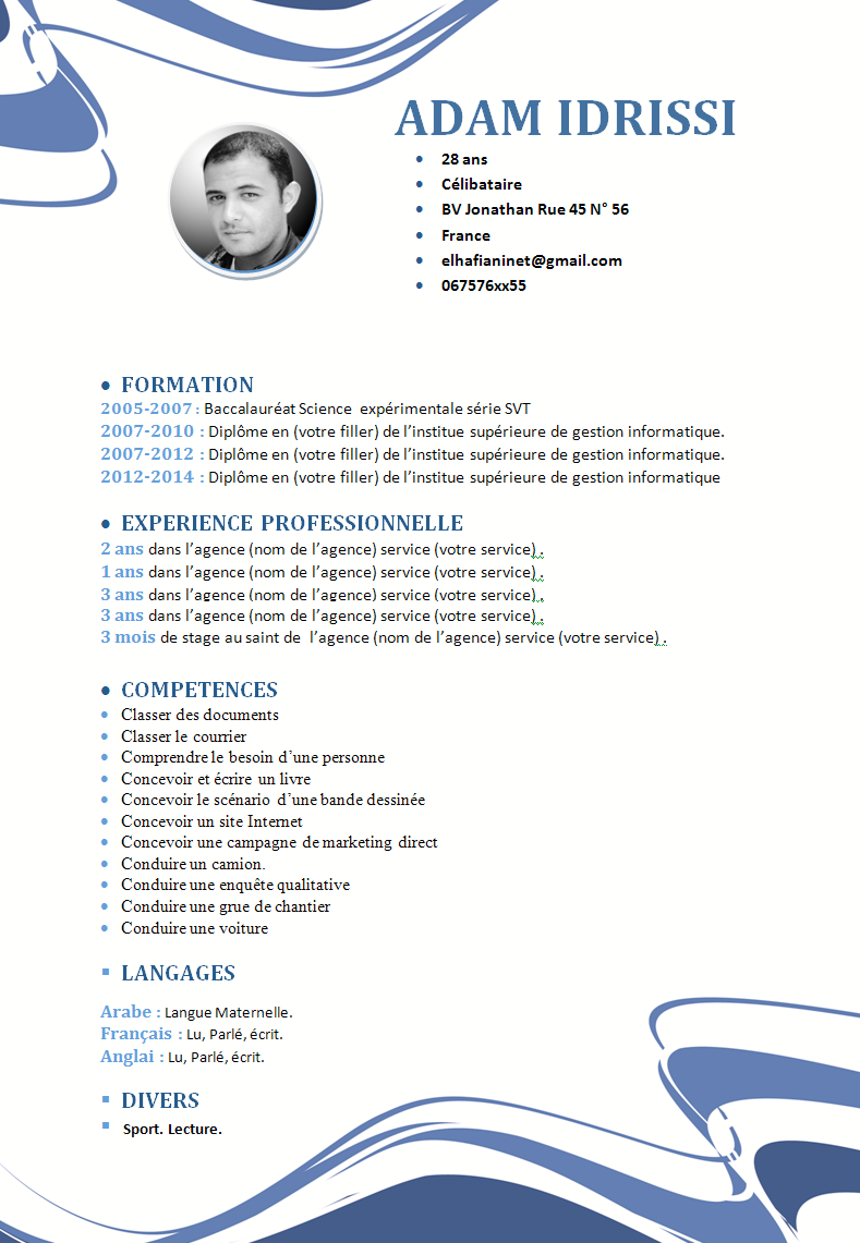 comment faire un cv  model cv format word style abstract