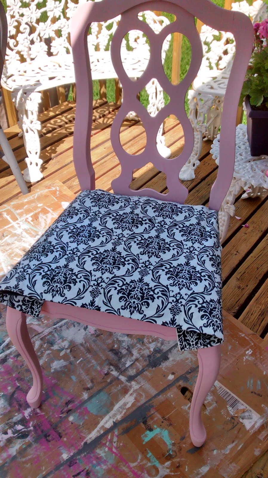 simply chic treasures Black and White Damask Chair (Or the chair that