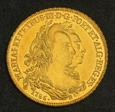 Brazil 6400 Reis Gold Coin Maria I & Peter III