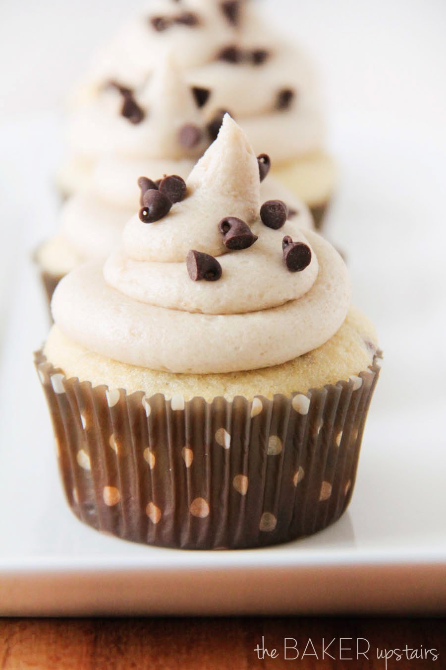 The Baker Upstairs chocolate chip cupcakes with cookie dough buttercream
