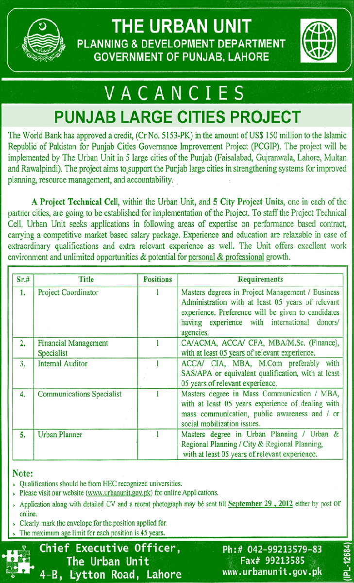 Urban Unit Punjab Jobs for Planner