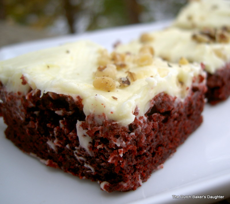 The Dutch Baker's Daughter Red Velvet Brownies with Orange Cream Cheese Frosting