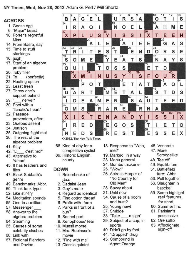 The New York Times Crossword in Gothic: 11.28.12 — Algebra