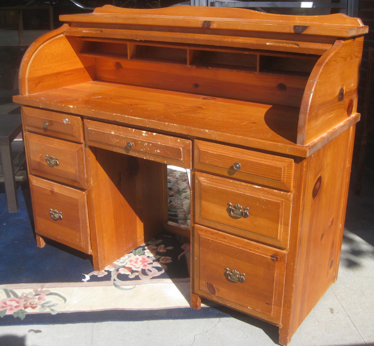 Uhuru Furniture Collectibles Sold Pine Roll Top Desk 60