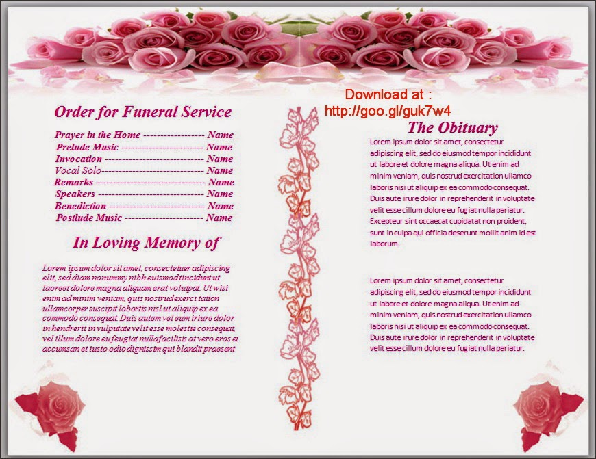 pink roses funeral programs templates sample funeral program