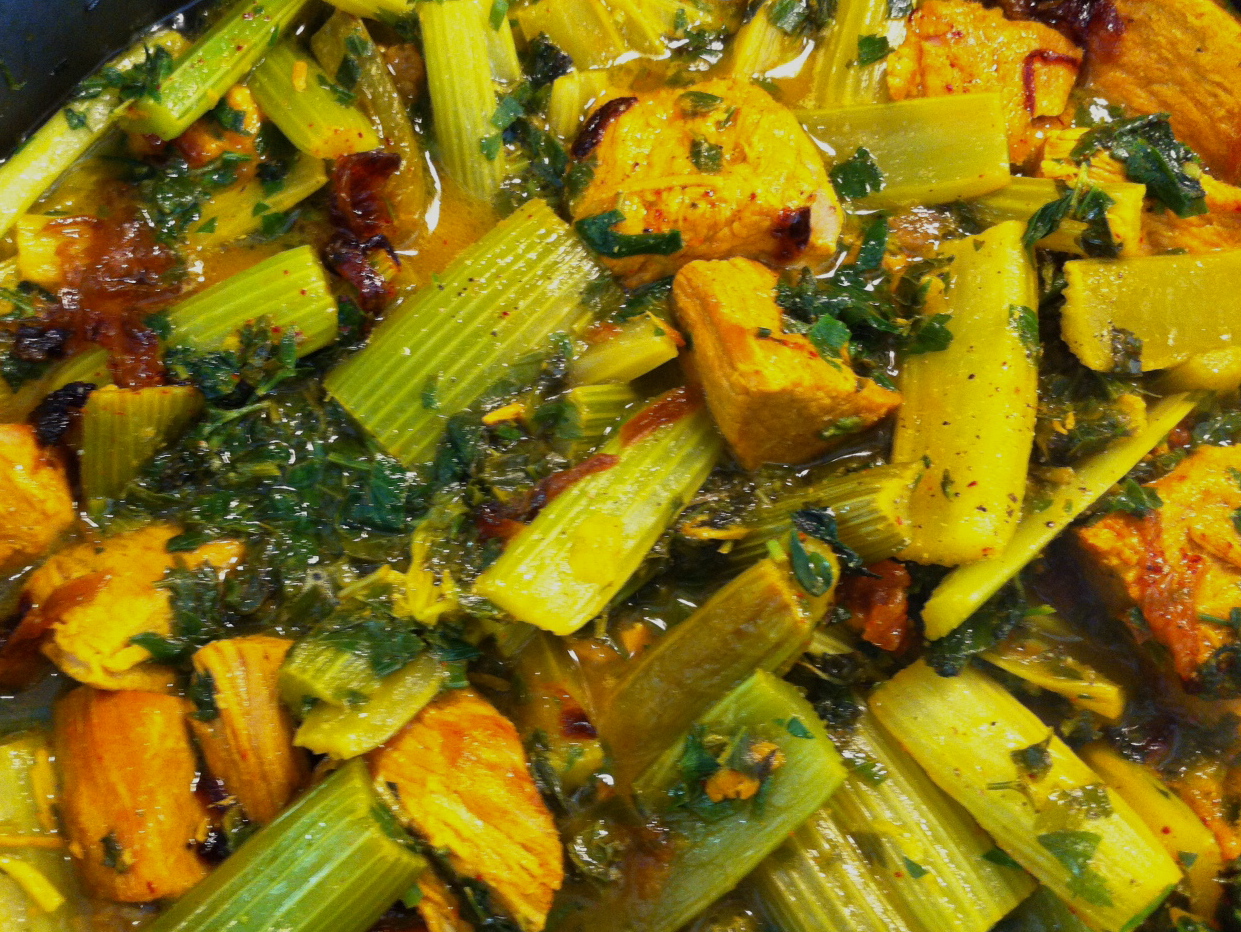 khoreshekarafs persian celery stew with braised beef, parsley, and
