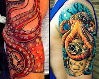 Fotos de tatuagem de polvo colorida no braço