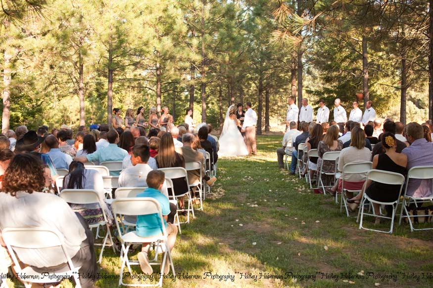 Cle Elum Backyard Wedding Jeff and Elisia ceremony photo in forest meadow
