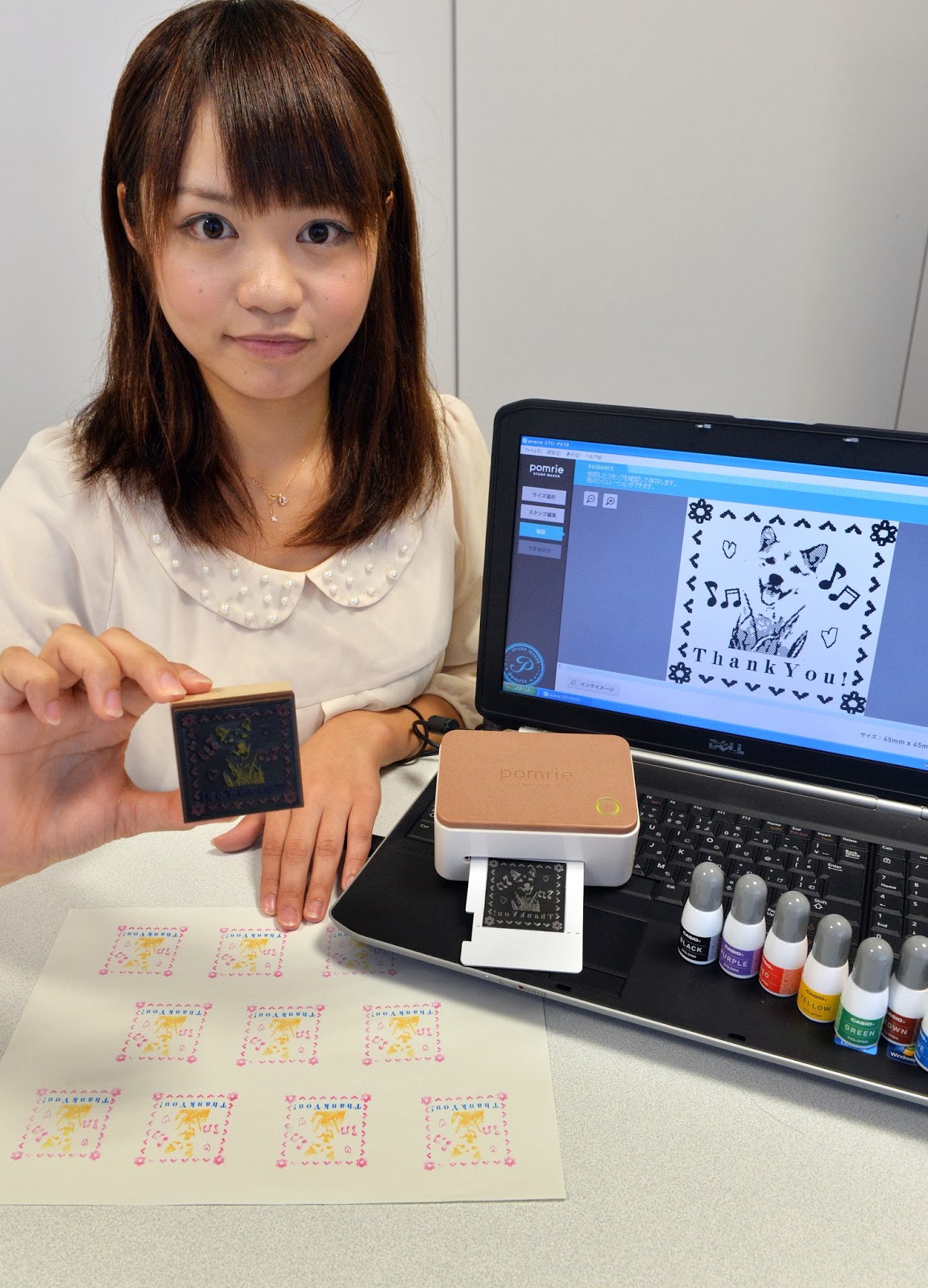 Japan Casio Computer Make Desktop Ink Stamp Maker "Pomrie" Images