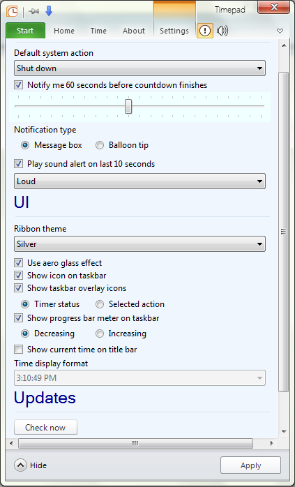 TimePad Settings TimePad   Shutdown/Restart/Log Off Timer untuk Windows 7