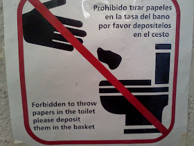 Forbidden to throw papers in the toilet please deposit them in the basket.