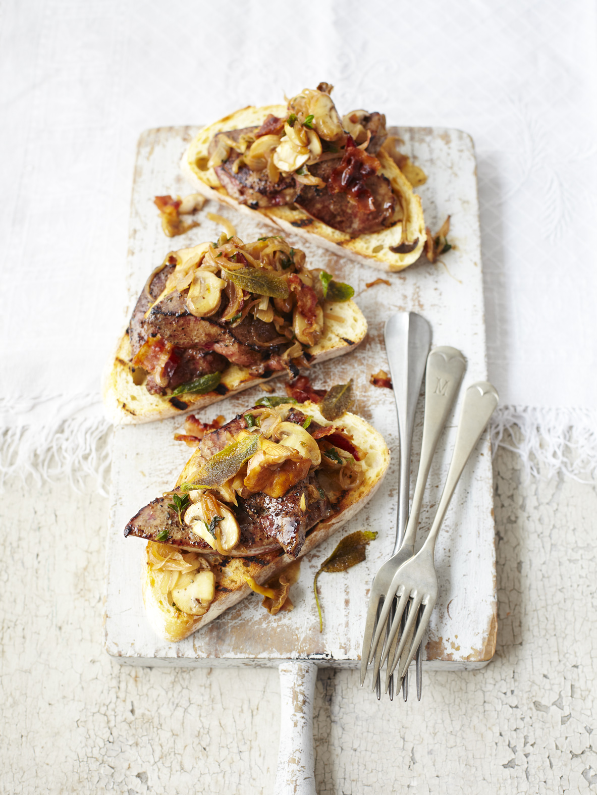appledrane Sage and thyme calves' liver with wild mushrooms and pancetta
