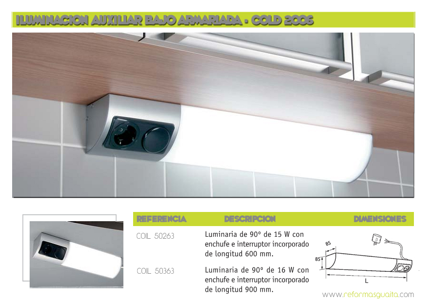 Luz auxiliar bajo armariada con enchufe ~ Reformas Guaita
