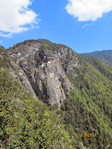 View of "Taktsang Monastery(Tigers Nest) while descending the mountain.