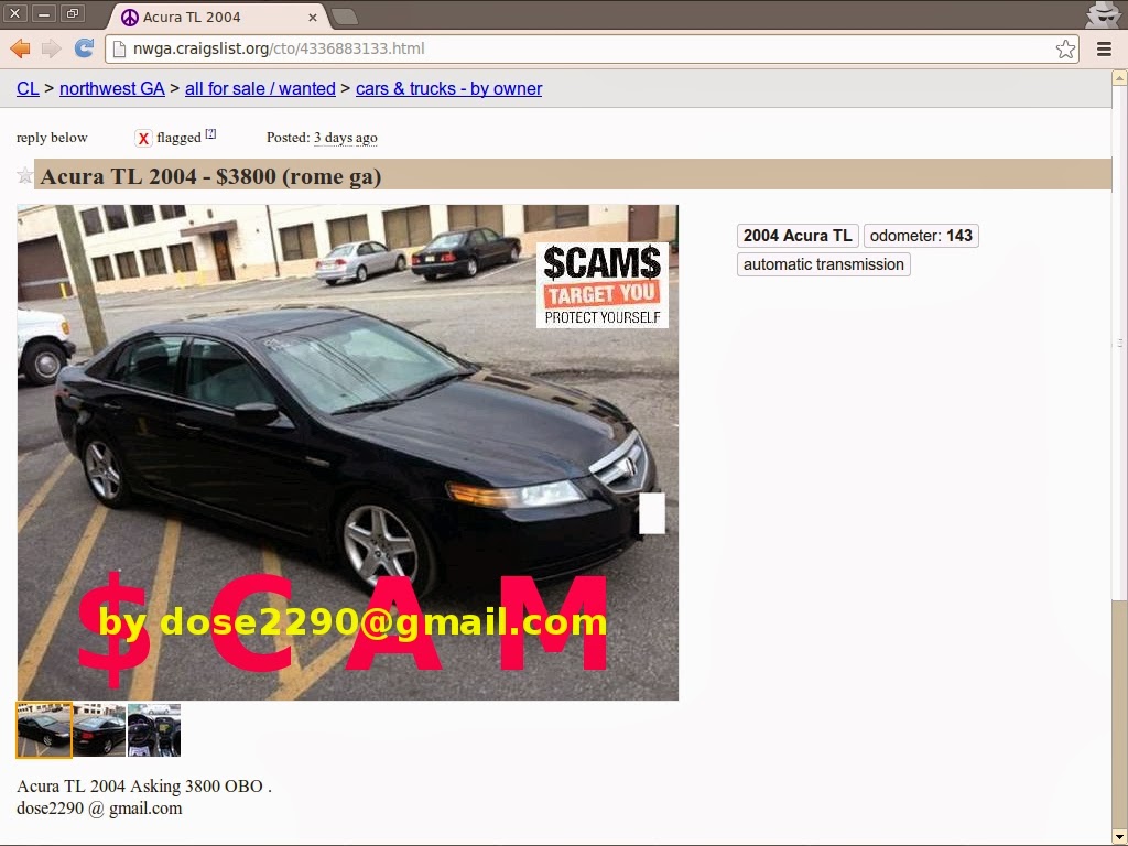 CRAIGSLIST SCAM ADS DETECTED ON 02/20/2014 | Vehicle Scams ...