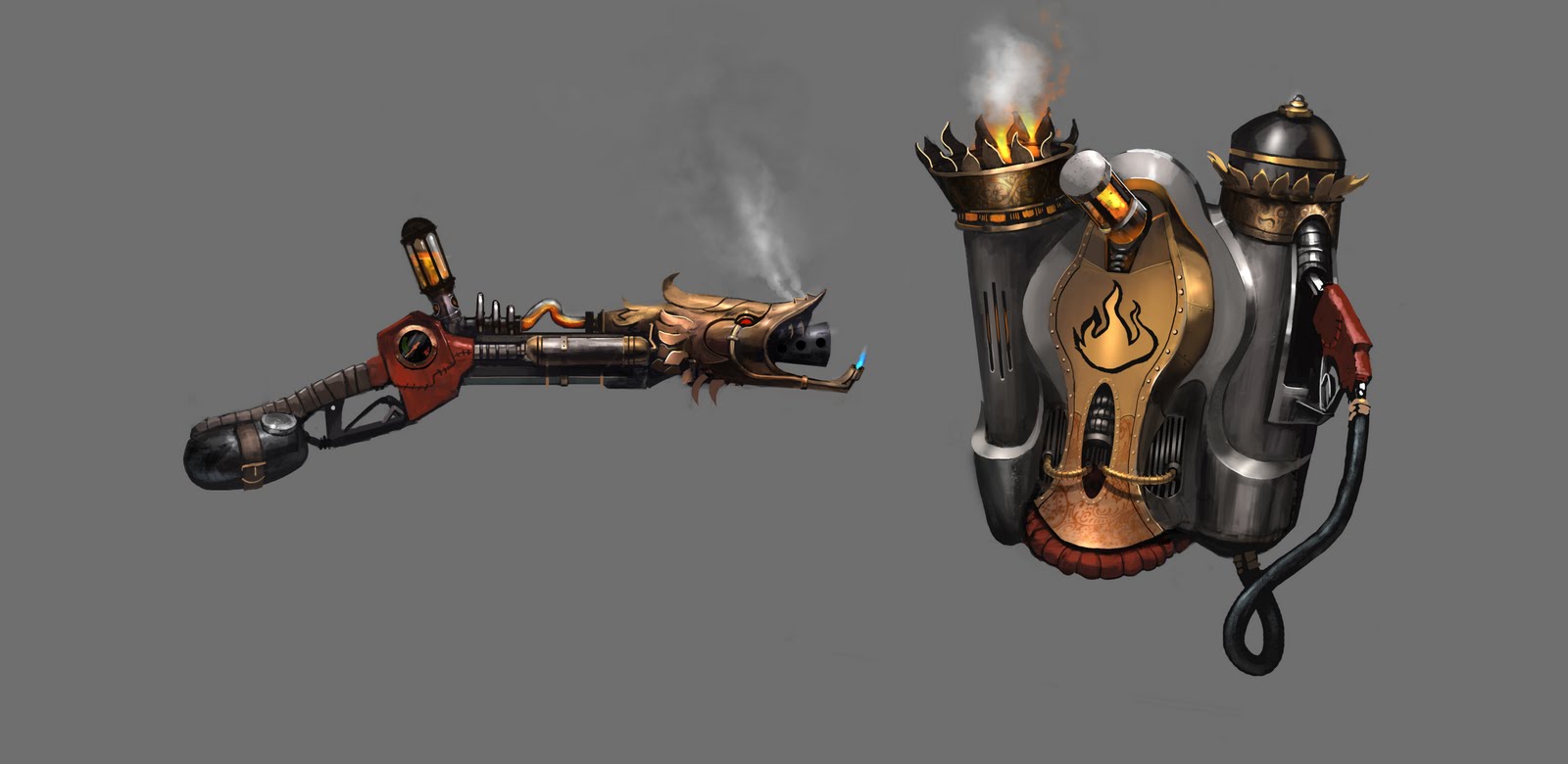Guild Wars 2 "Engineer flamethrower and fuel pack concept art