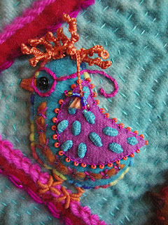 She Has Flown the Coop, a wall quilt by Bunny Starbuck, detail