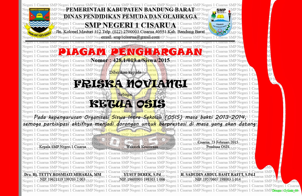 SMP NEGERI 1 CISARUA KAB.BANDUNG BARAT Sertifikat Tema Be