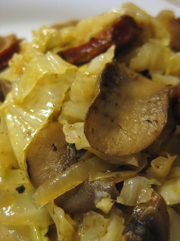 Chow Bella Sauteed Cabbage with Sausage and Mushrooms