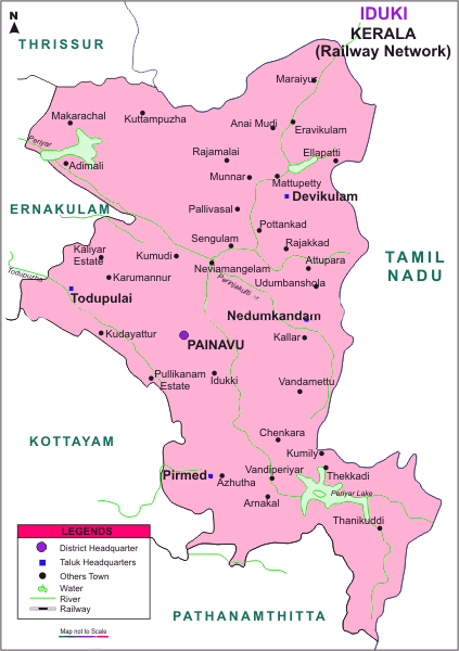 Kerala Idukki District Map Rail-Map-India: Iduki Railways Map