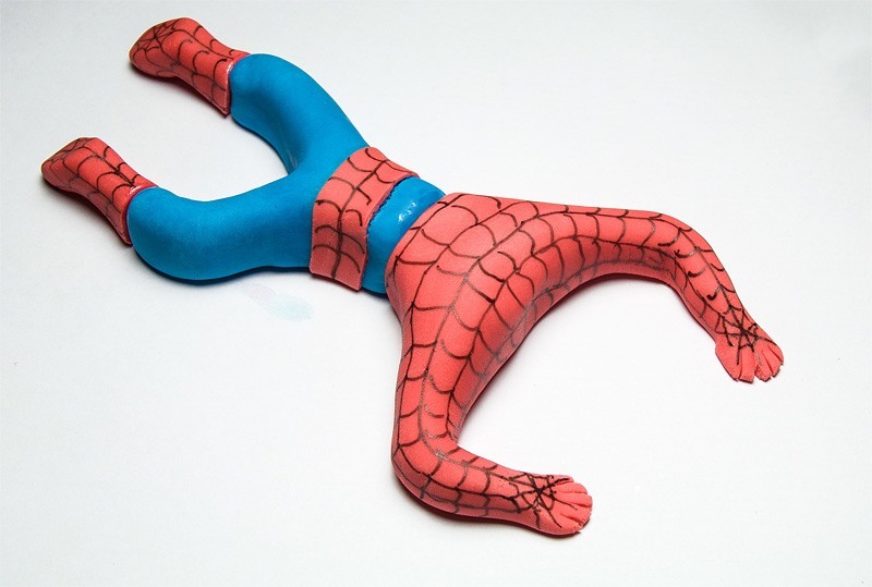 Spiderman fondant figurine topper body on a floor