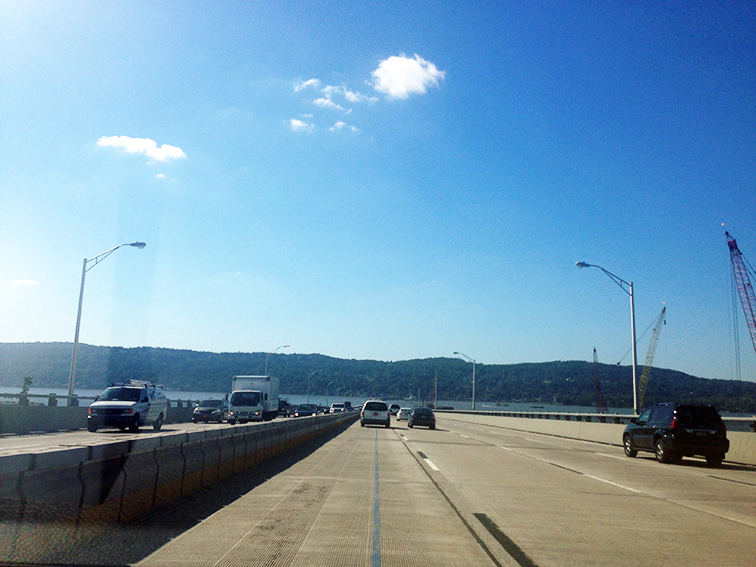 View from the Tappan Zee bridge, open road, fall road trip View from the Tappan Zee bridge, open road, fall road trip