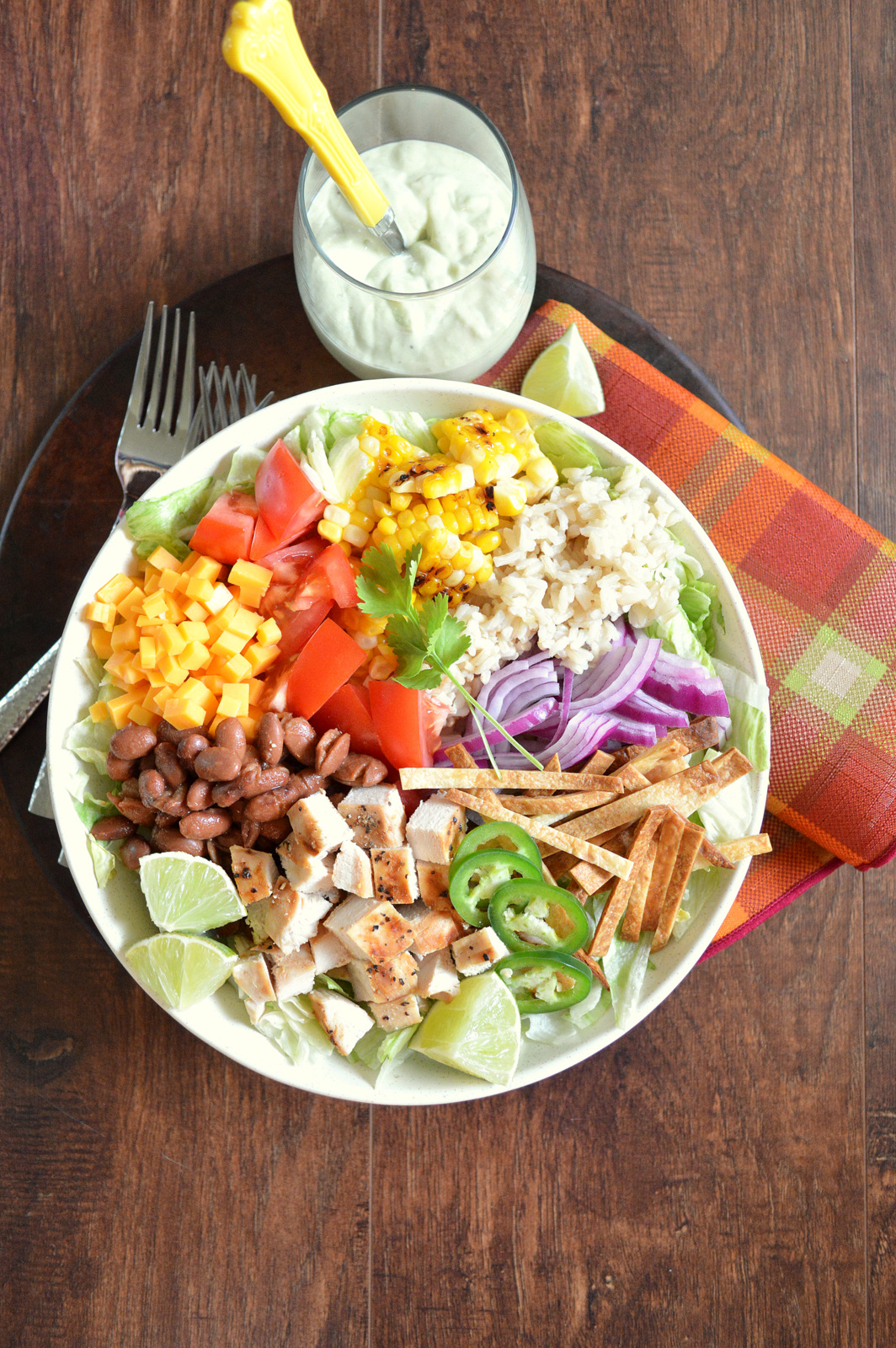 Joyously Domestic Mexicali Loaded Salad Bowl with Creamy Avocado Lime Dressing