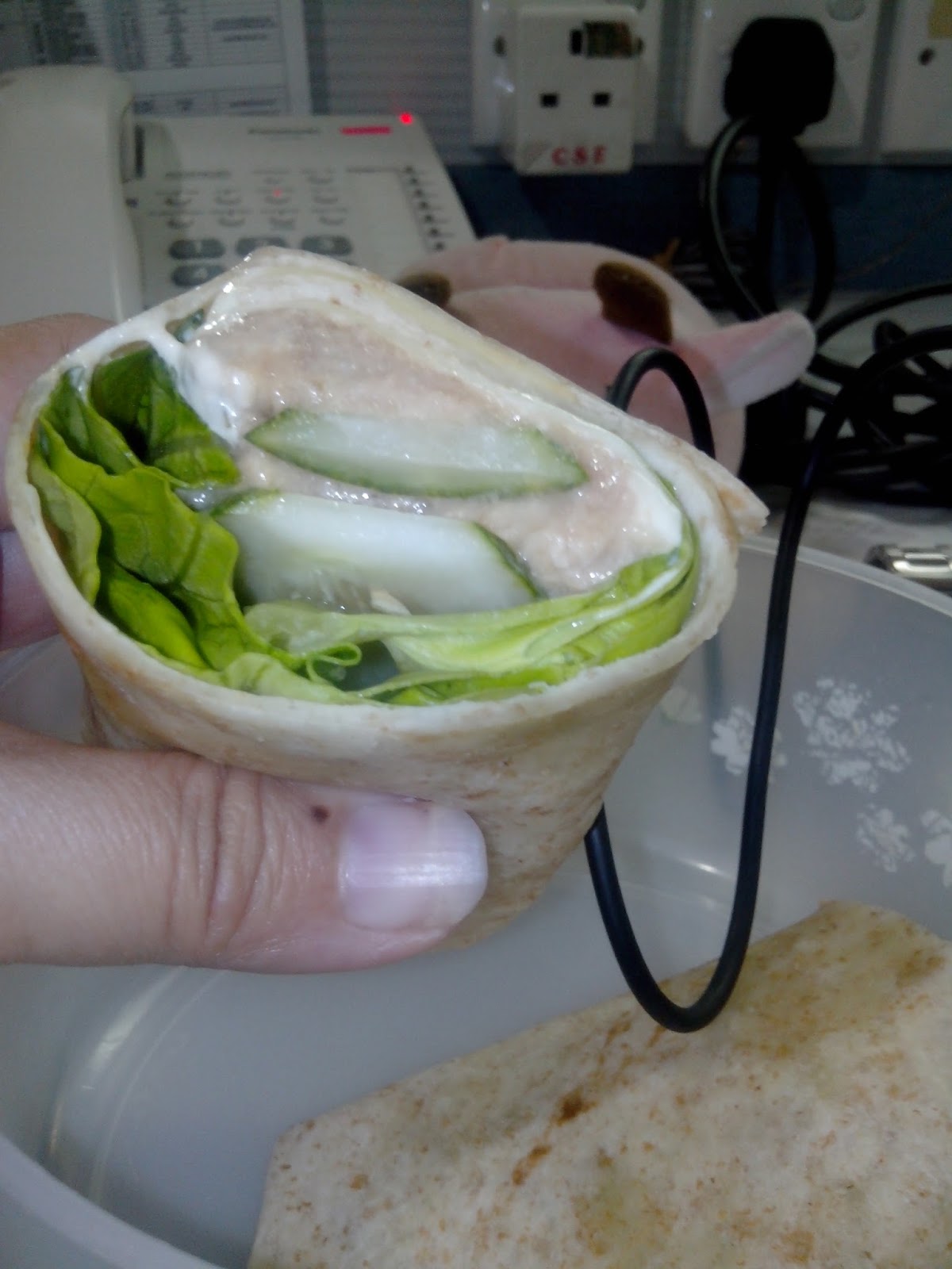 CynMaine's mum Homemade breakfast Tuna and cheese wrap