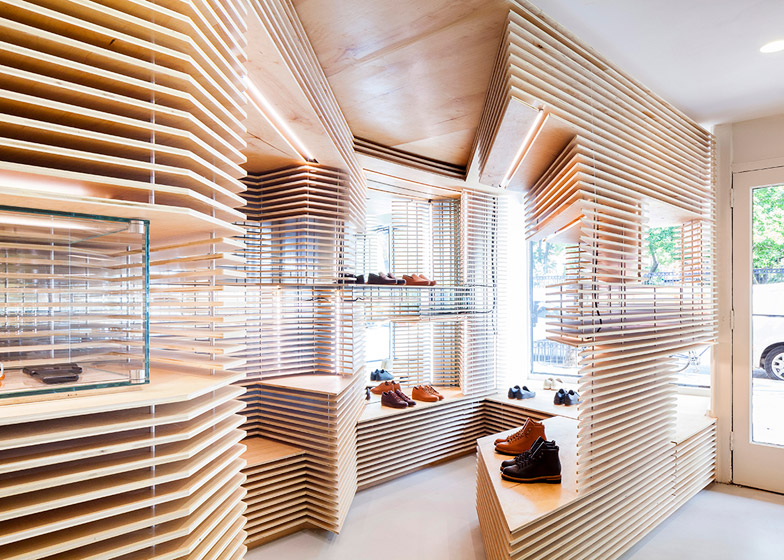 ilia estudio interiorismo: Laminas de madera, diseño de zapatería en Nueva  York