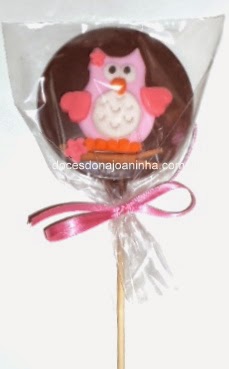 Pirulito de chocolate decorado Corujinha - Lembrancinha Chá de Bebê e Festa Infantil Pirulito de chocolate decorado Corujinha em embalagem para lembrancinha