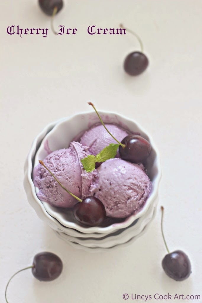 Cherry Ice cream (Egg less) Lincy's Cook Art