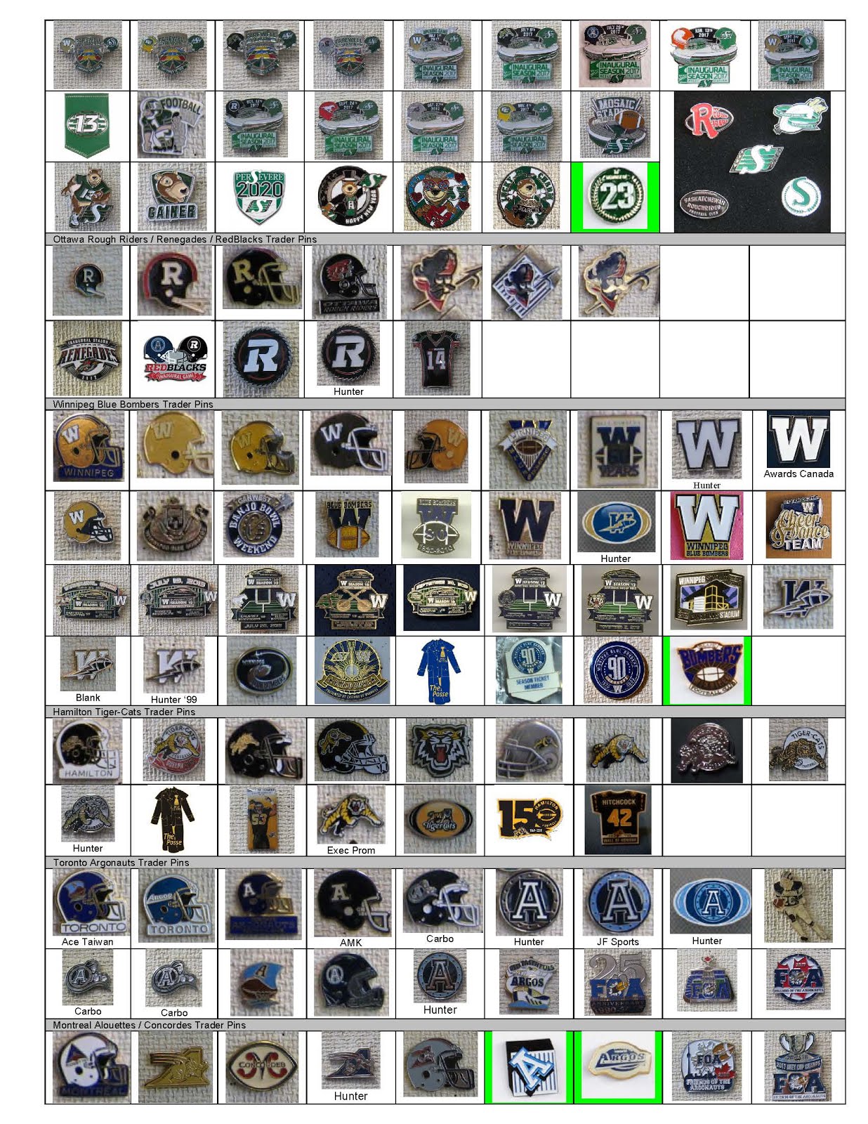 CFL FOOTBALL PINS CFL FOOTBALL PINS