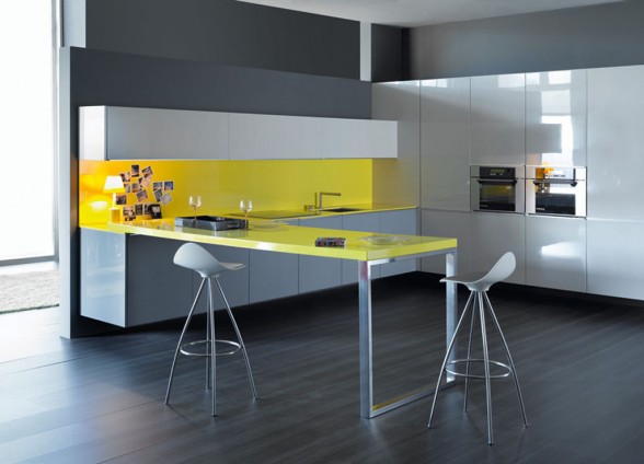 clean yellow feature kitchen design