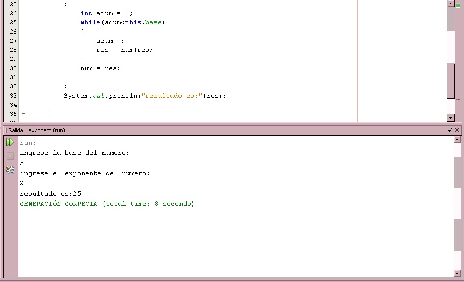 Programas en Java **********Exponente de un Numero Mediante Sumas********