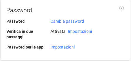 Password per le applicazioni e download codici di accesso