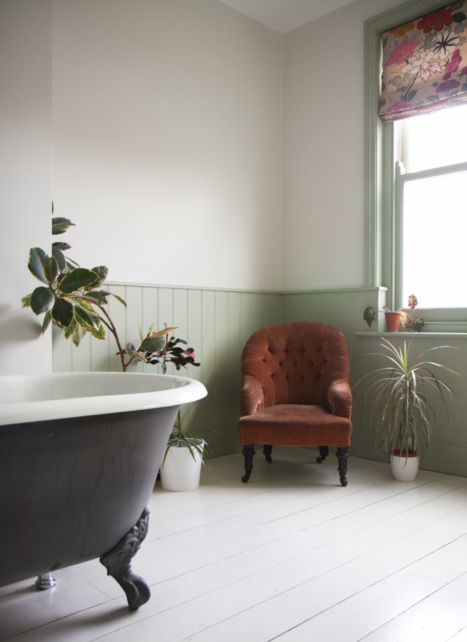 Victorian nursing chair in our bath room by Alexis at www.somethingimade.co.uk