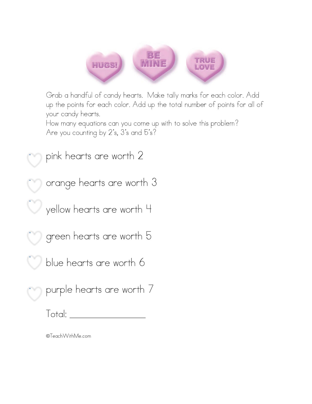 More Fun With Candy Hearts Classroom Freebies
